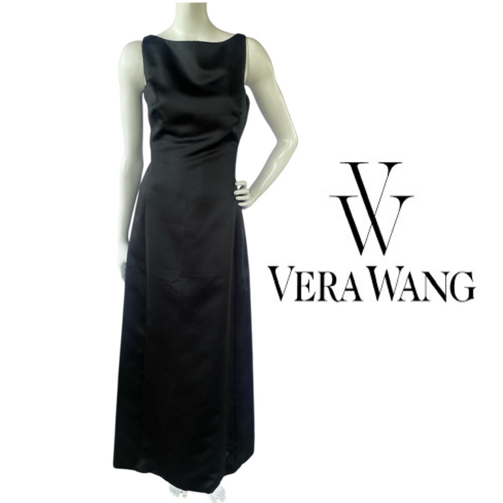 Vera Wang Black Satin Maxi Dress